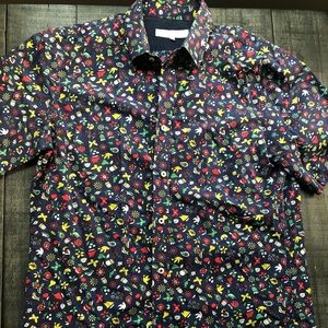 90s Retro Short-Sleeve Button Down-Floral Pattern